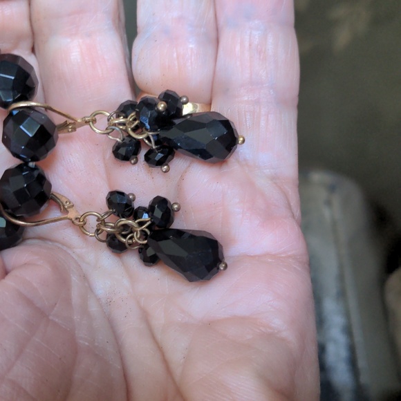 Black Austrian Crystal Bib Waterfall Necklace Set A294 - Picture 3 of 6